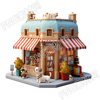 法國特色書店3D卡通模型