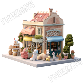 法国特色书店3D卡通模型