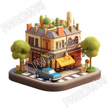 法式特色書店3D卡通模型