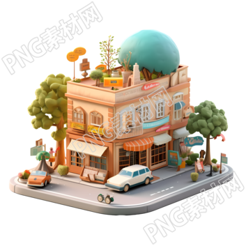 法式特色書店3D卡通模型