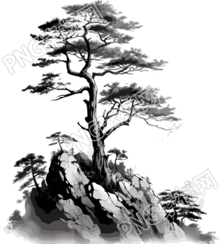山水松蒼水墨畫