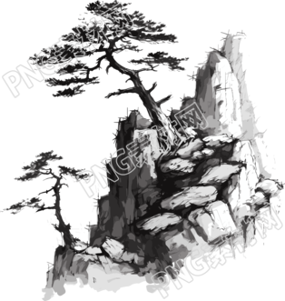 中國(guó)風(fēng)松樹(shù)山脈插畫