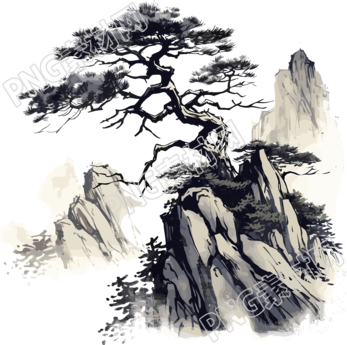 中國(guó)風(fēng)墨水插畫白底圖