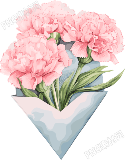 花朵信封插畫粉色康乃馨高清PNG素材