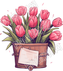 粉色郁金香花朵插圖