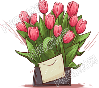 粉色郁金香花束插畫