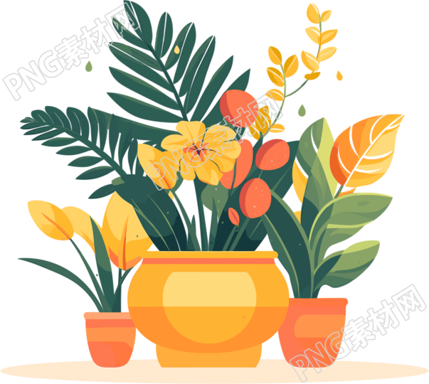 植物收集风格盆栽插画设计