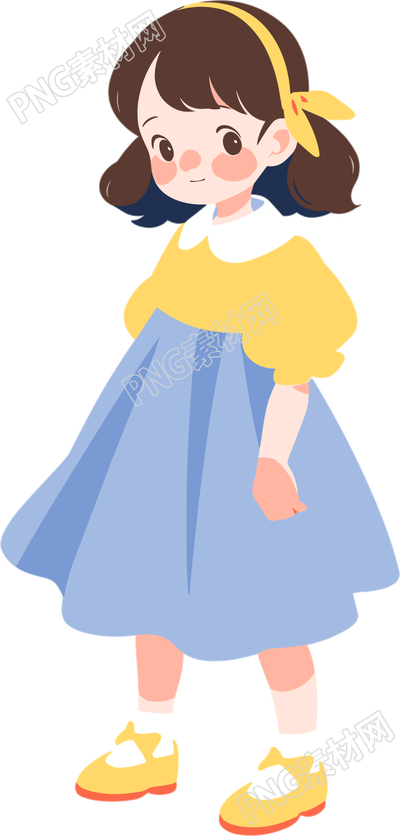 藍(lán)色連衣裙的可愛小女孩插畫素材