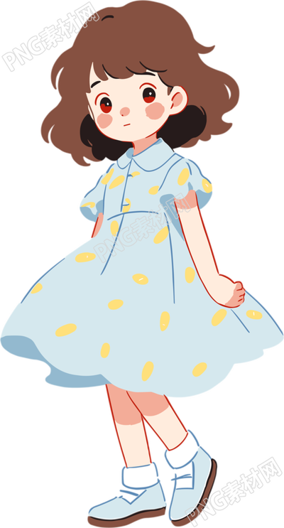 藍(lán)裙子的可愛小女孩插畫