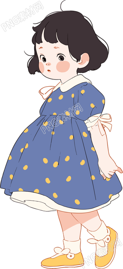 藍(lán)色裙子的可愛小女孩插畫PNG素材