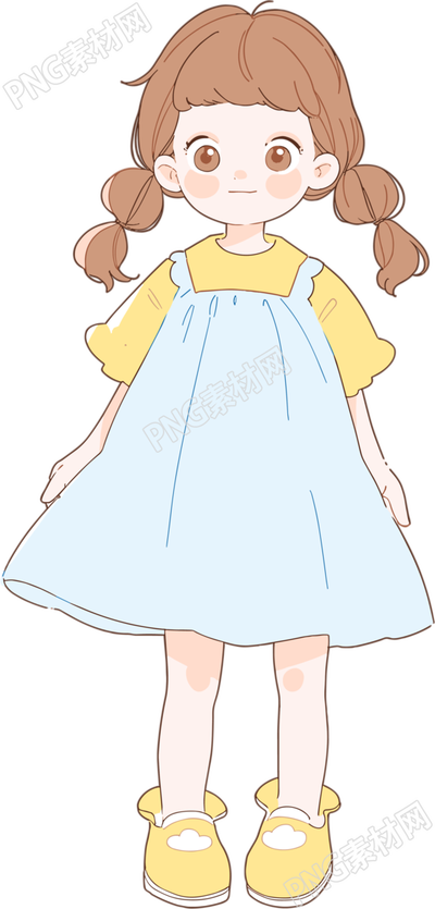 小女孩藍(lán)色連衣裙插畫