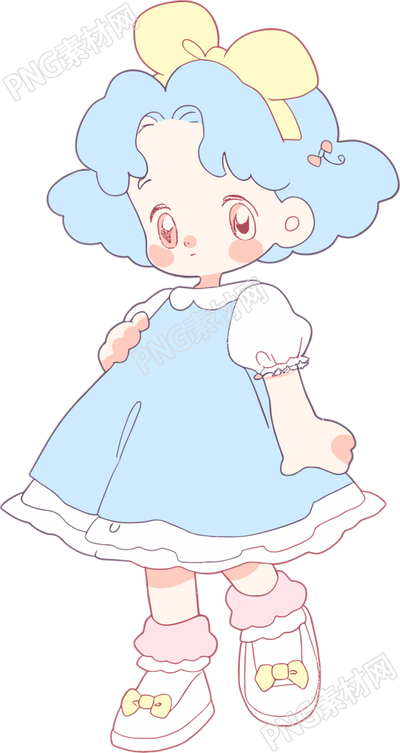 藍(lán)色連衣裙的可愛小女孩插畫