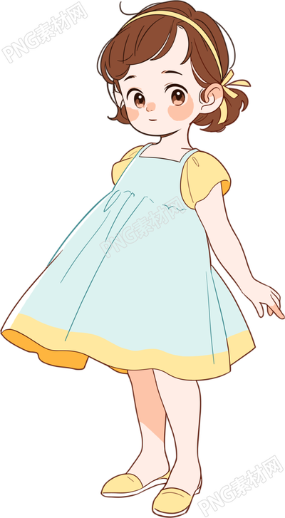 小女孩藍(lán)裙可愛插畫