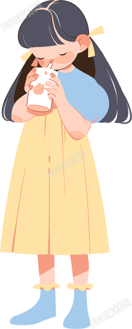 小女孩可爱的粉红黄蓝色连衣裙插画素材