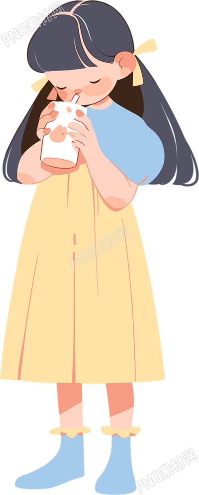 小女孩可愛的粉紅黃藍(lán)色連衣裙插畫素材