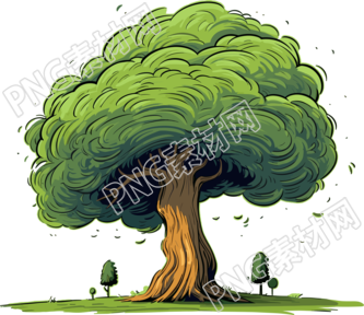 树和大量的草地萌萌的插画