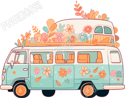 小清新車水彩浪漫插圖設(shè)計(jì)