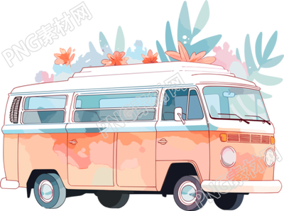極簡小清新車水彩浪漫插畫