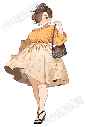 女生可愛自信的圓胖超模插畫