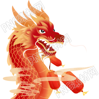 元旦中國(guó)龍和紅燈籠插畫