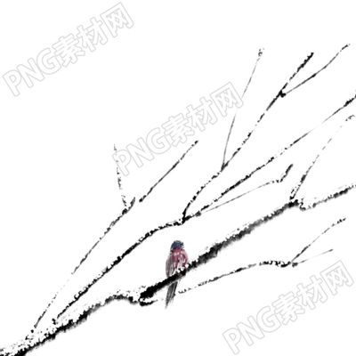 小寒時節(jié)枯樹枝上的小鳥PNG插畫