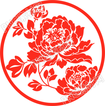 剪紙窗花紅色牡丹素材