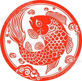 剪纸窗花锦鲤扁平素材
