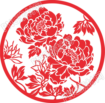 剪纸窗花唯美牡丹插画