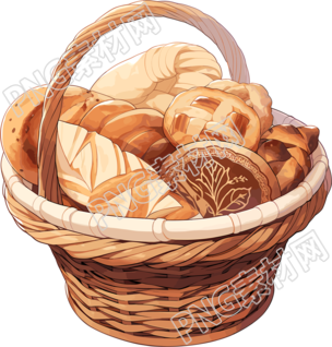 籃子里的面包透明背景插畫