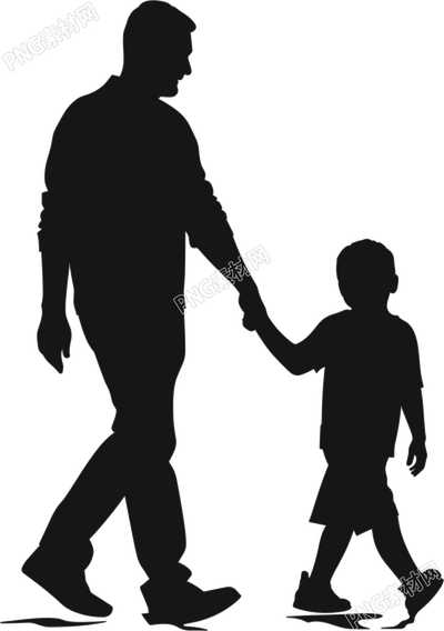 父子手牽手黑色剪影圖形插圖