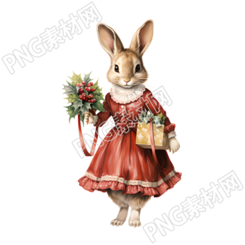 復古風兔子圣誕主題插畫
