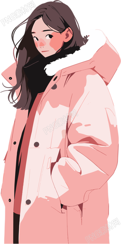 冬季羽絨服女孩2D平面圖形插畫