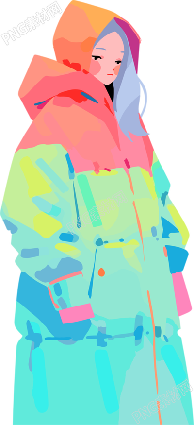 冬季羽絨服女孩2D圖形插畫