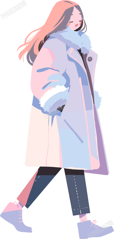 冬季羽絨服女孩明亮插畫