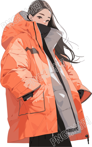 冬季羽絨服女孩保暖圖形插圖