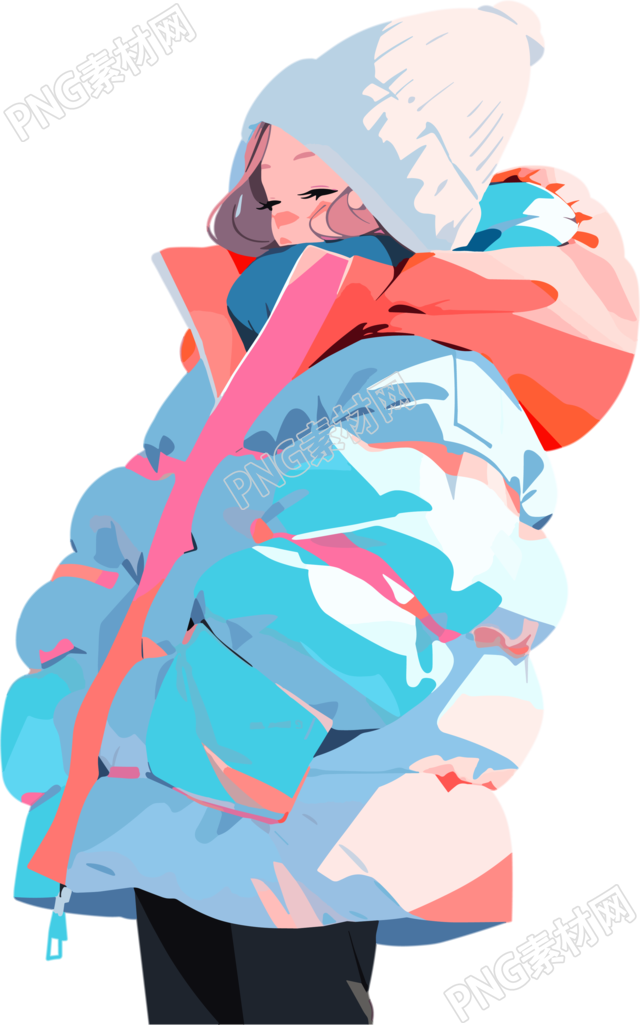 冬季羽绒服女孩2D图形插画
