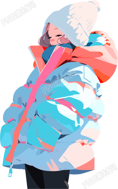 冬季羽絨服女孩2D圖形插畫