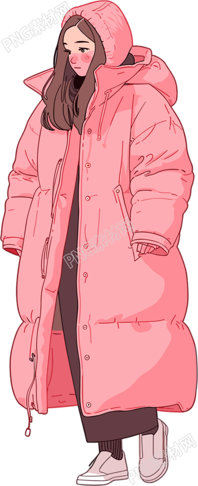 冬季羽絨服女孩2D圖形插畫