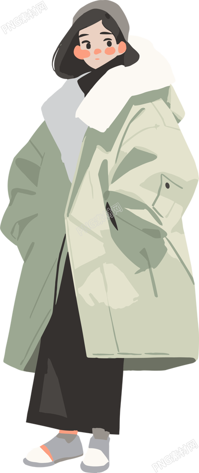 冬季羽絨服女孩保暖插畫