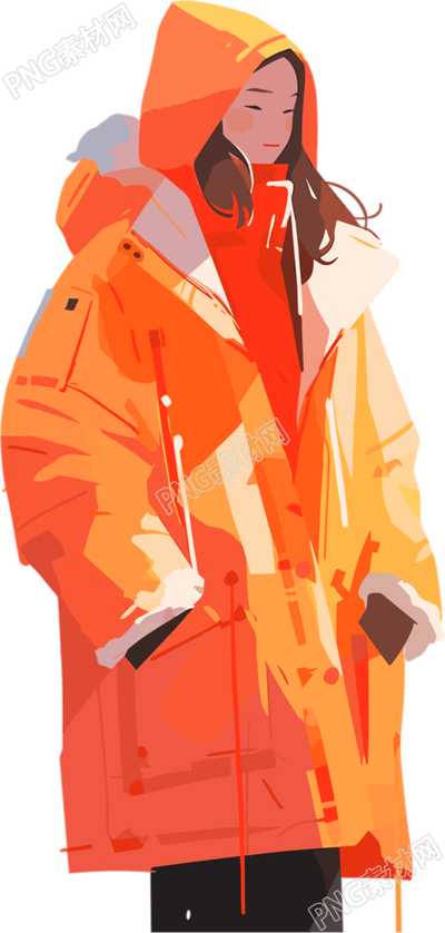 冬季羽絨服女孩橙色系圖形插圖