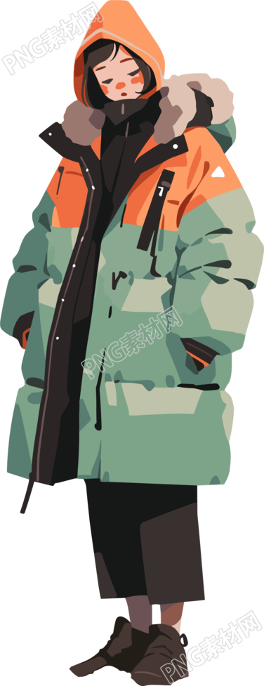 冬季羽絨服女孩創(chuàng)意服裝插畫