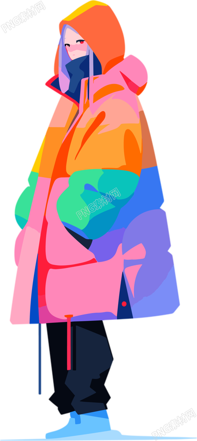 冬季羽絨服女孩絕緣材料插畫