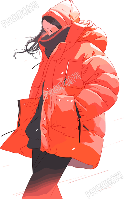 冬季羽絨服女孩紅色系插畫(huà)