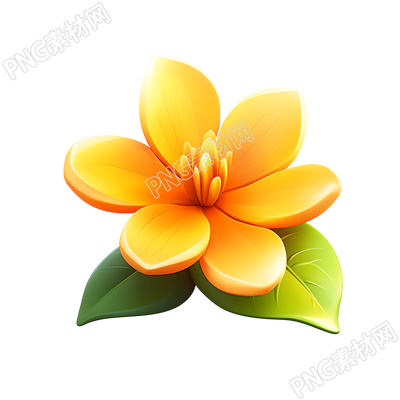 3D花卉和兩片葉子素材
