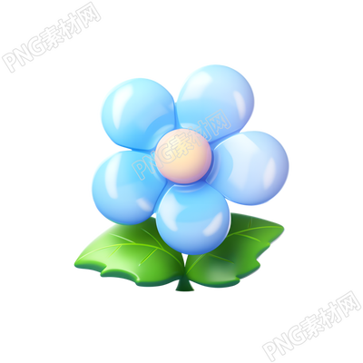 3D藍(lán)色花卉可愛(ài)插畫(huà)