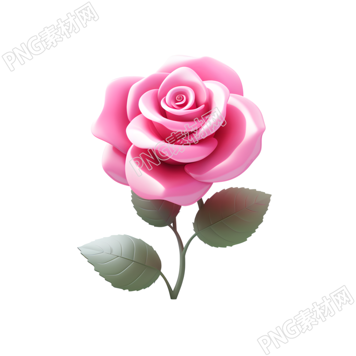 3D玫瑰花PNG高清图标素材