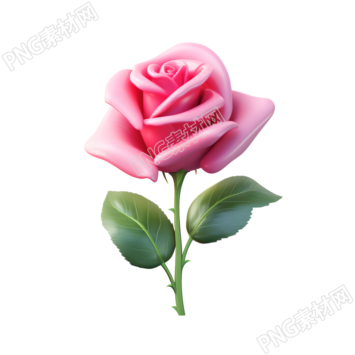 3D玫瑰花卡通风格插图