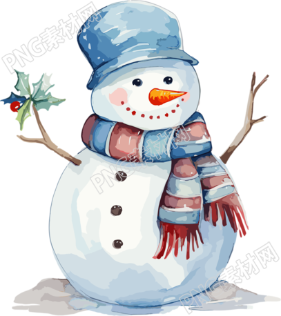 圣诞小雪人简约水彩插画