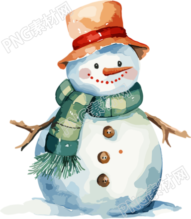 圣诞小雪人水彩插画