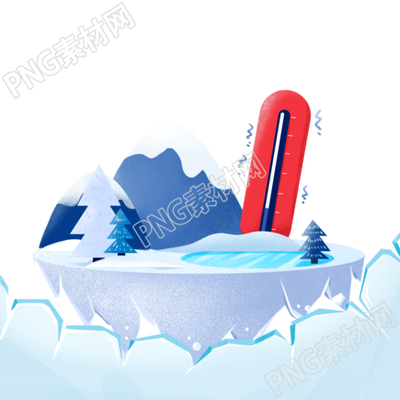 寒潮預(yù)警雪松和大山積雪插畫(huà)